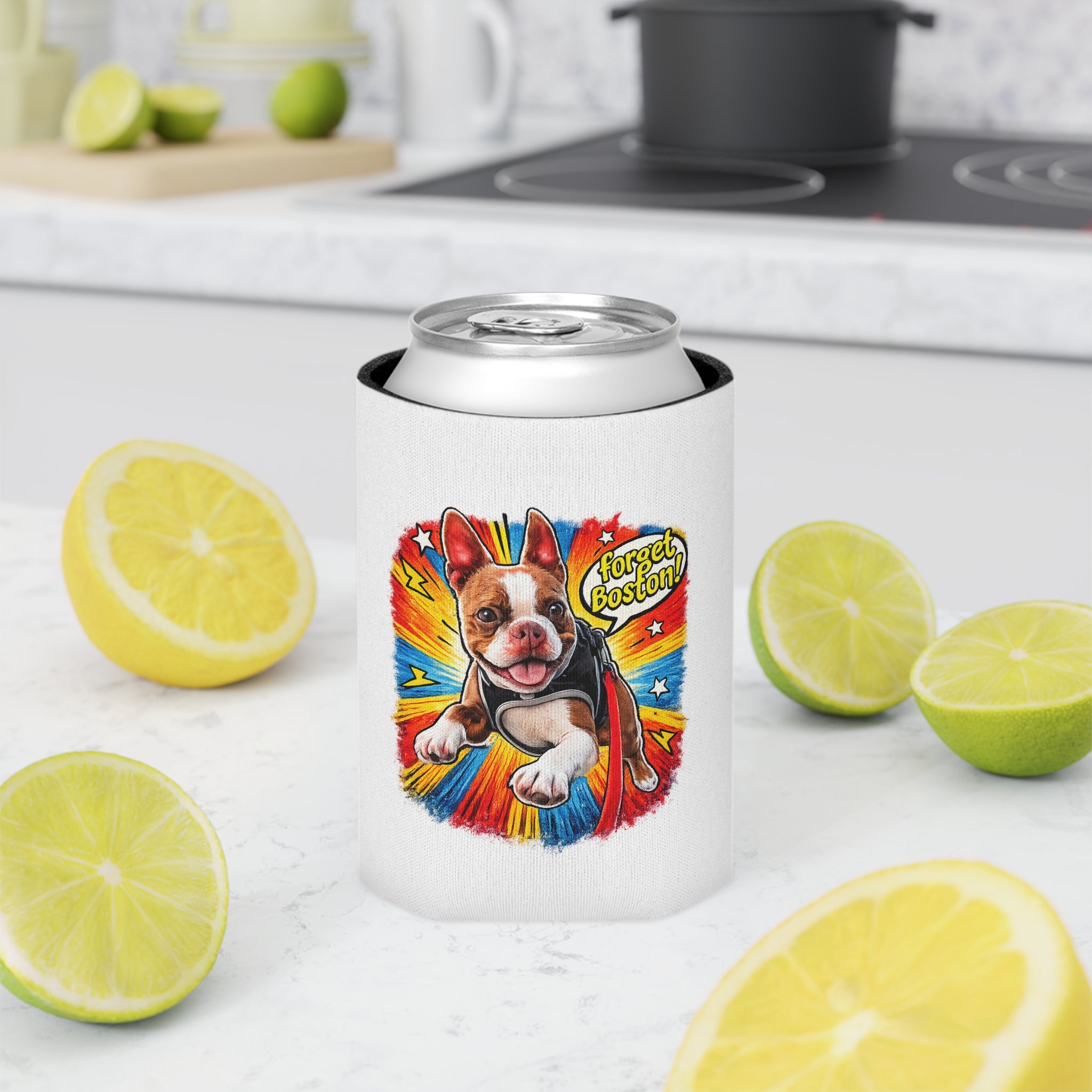 Boston Terrier Cartoon Can Cooler | Funny Dog Illustration, Comic Style