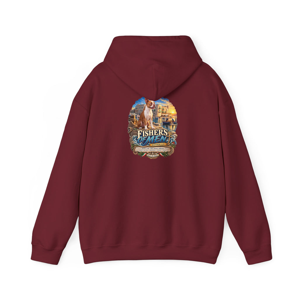 Fishers Indiana Hoodie — Vintage Lakeside Harbor Illustration