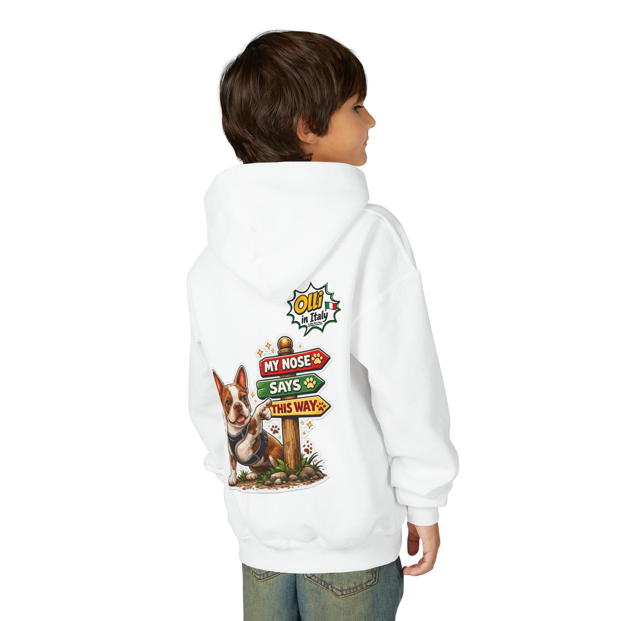 Olli the Boston Terrier Pizza Adventure Hoodie | My Nose Says This Way sweatshirt
