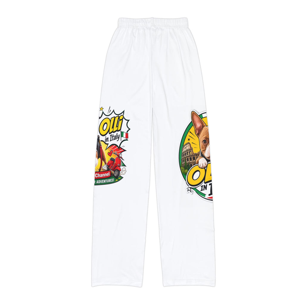Kids Lounge Pants — Cute Olli the Boston Terrier Graphic All-Over Print