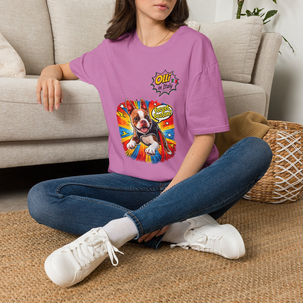 Olli in Italy "Forget Boston" Graphic T-Shirt — Colorful Dog Pop Art Tee
