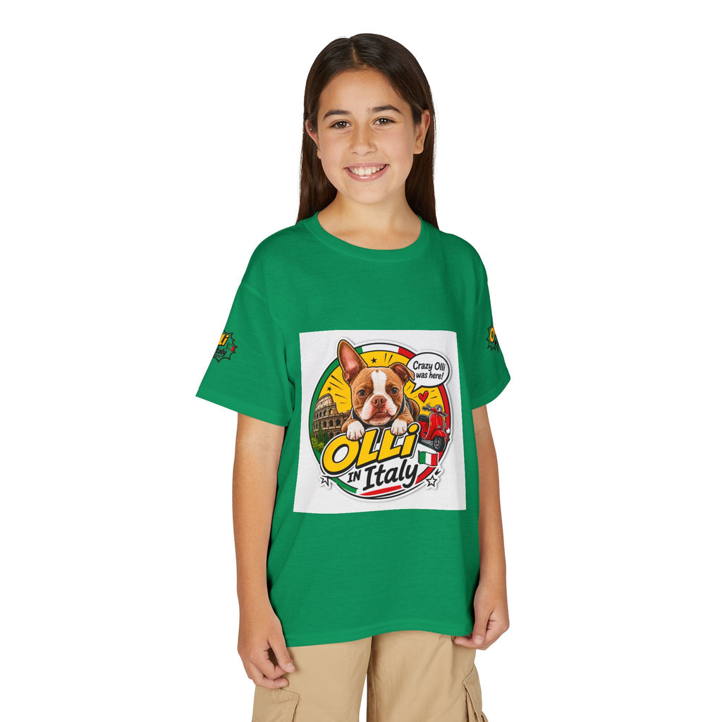 Youth T-Shirt — "Crazy Olli Was Here" Olli the Boston Terrier In Italy Dog Graphic