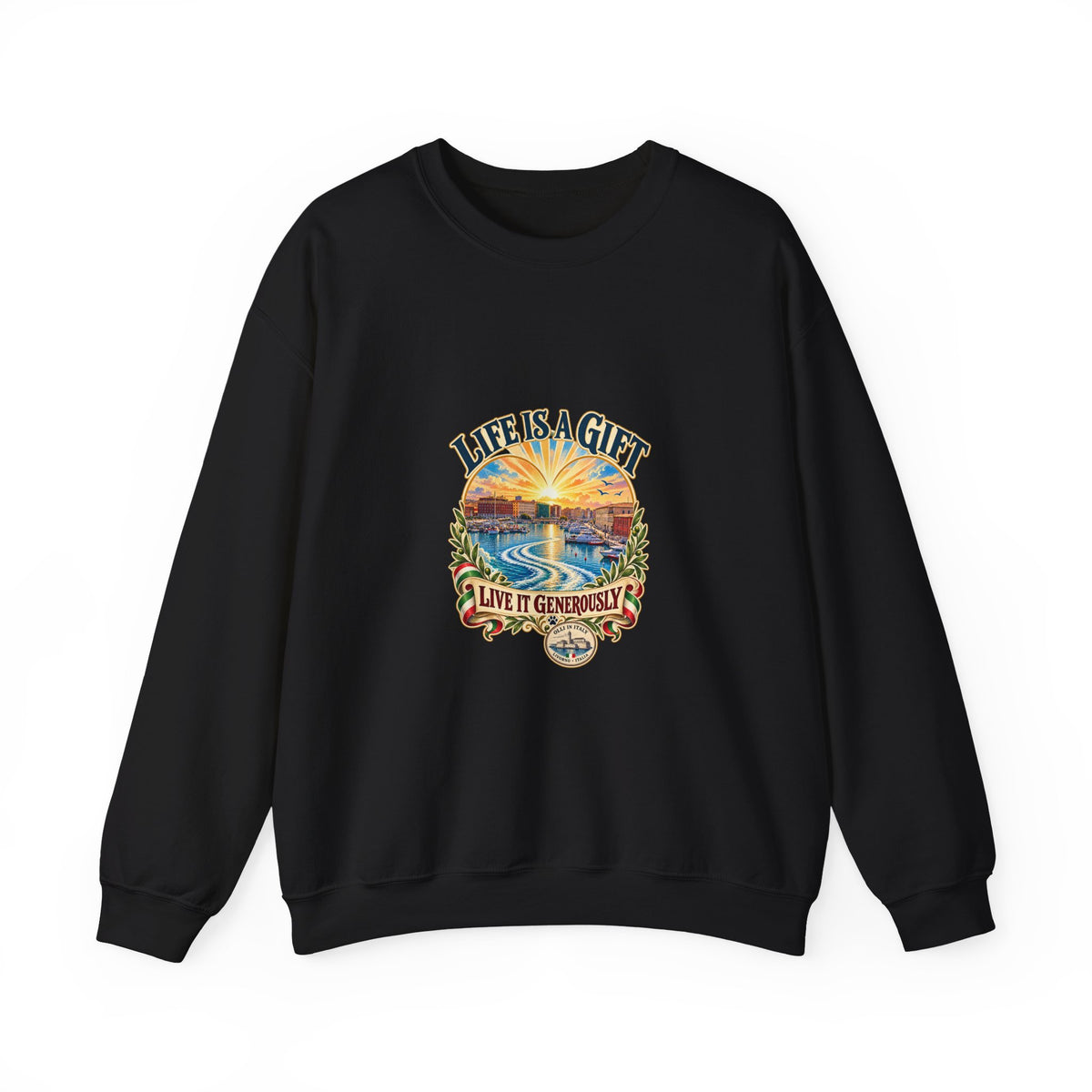 Life Is a Gift Crewneck Sweatshirt – 'Live It Generously' Graphic