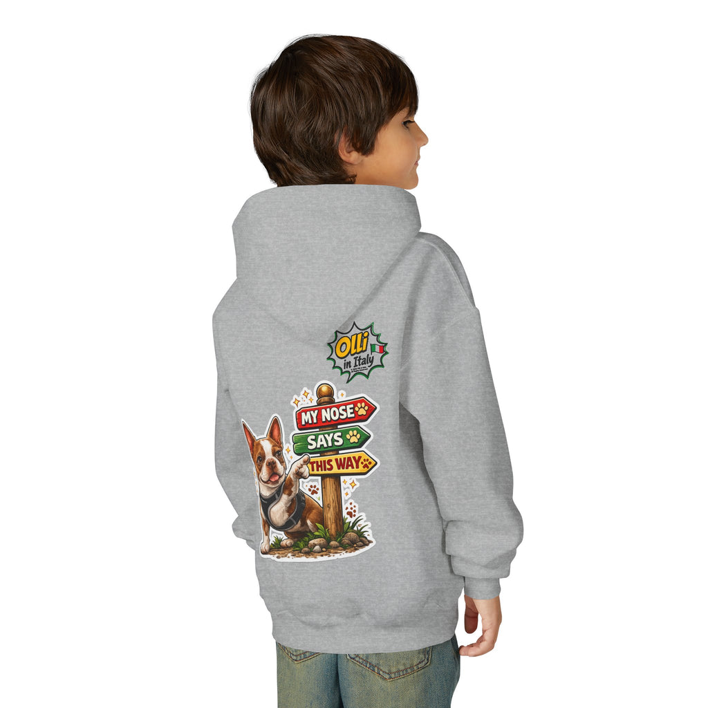 Olli the Boston Terrier Pizza Adventure Hoodie | My Nose Says This Way sweatshirt