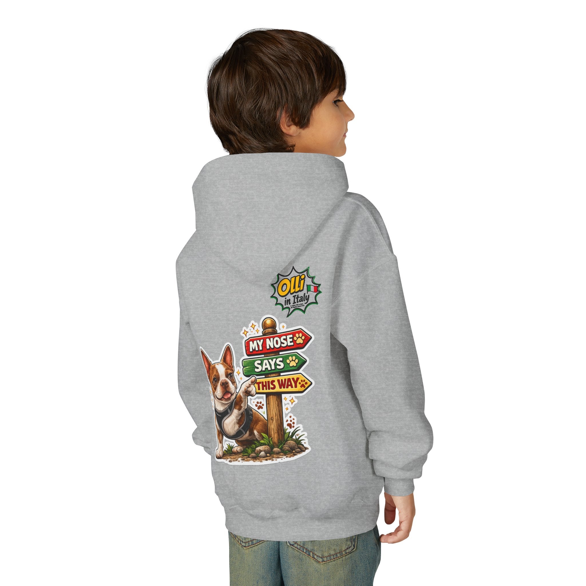 Olli the Boston Terrier Pizza Adventure Hoodie | My Nose Says This Way sweatshirt