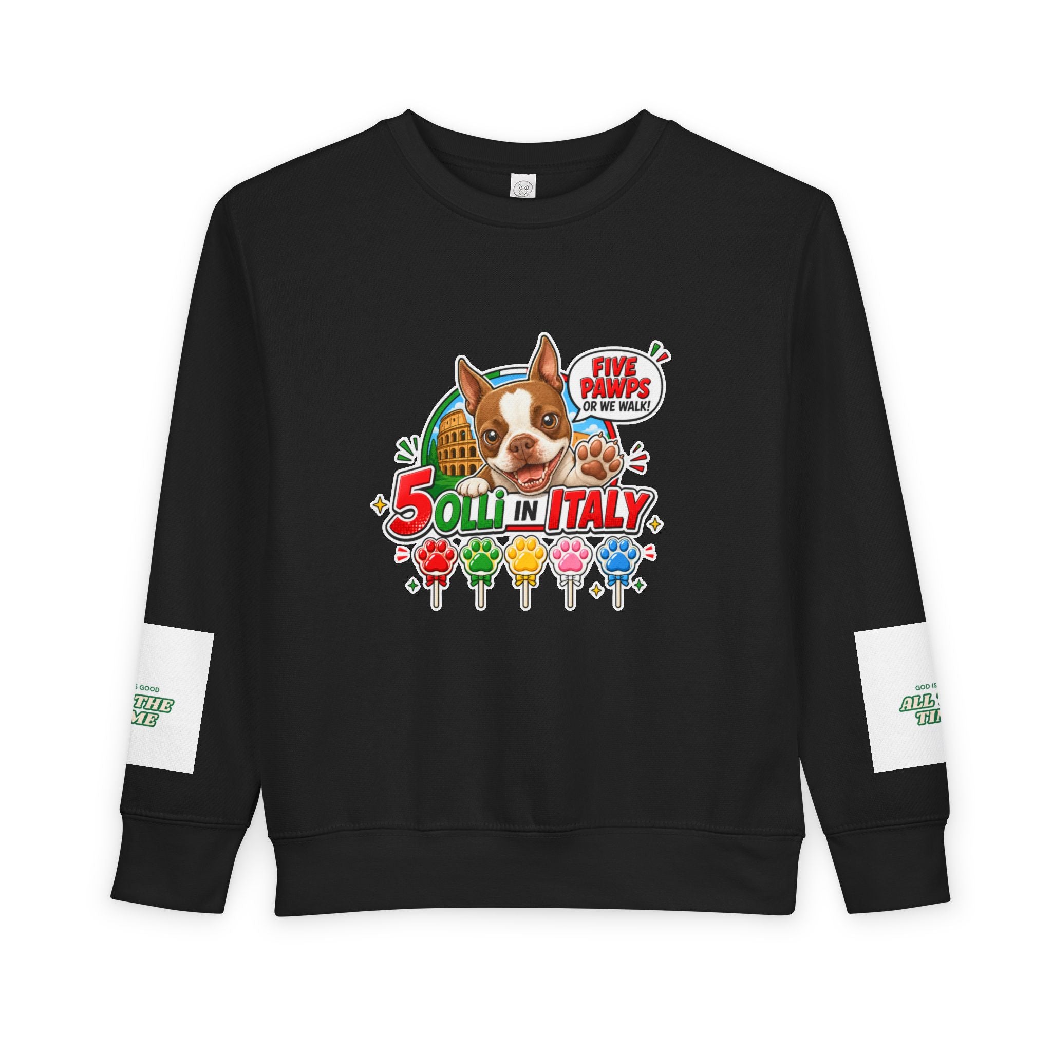 Toddler Sweatshirt - "Olli in Italy" Cute Boston Terrier Puppy Travel Crewneck