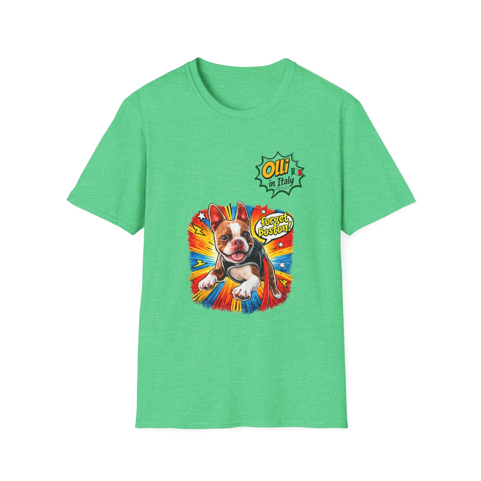 Olli in Italy "Forget Boston" Graphic T-Shirt — Colorful Dog Pop Art Tee