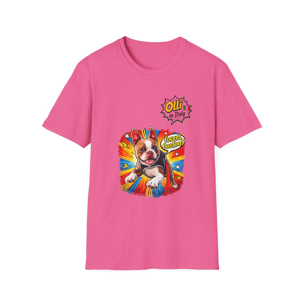 Olli in Italy "Forget Boston" Graphic T-Shirt — Colorful Dog Pop Art Tee