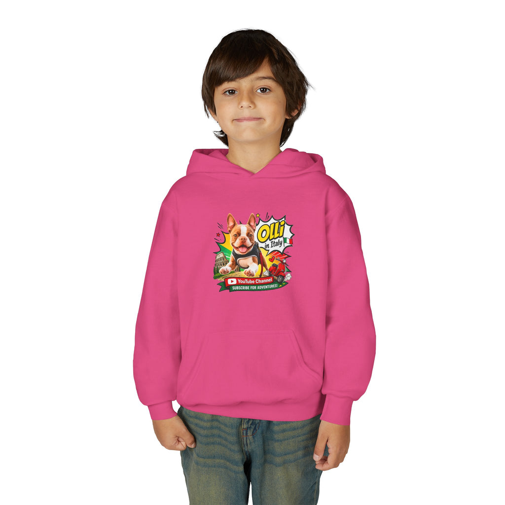 Olli the Boston Terrier in Italy Hoodie — "My Nose Says This Way" Youth Pullover