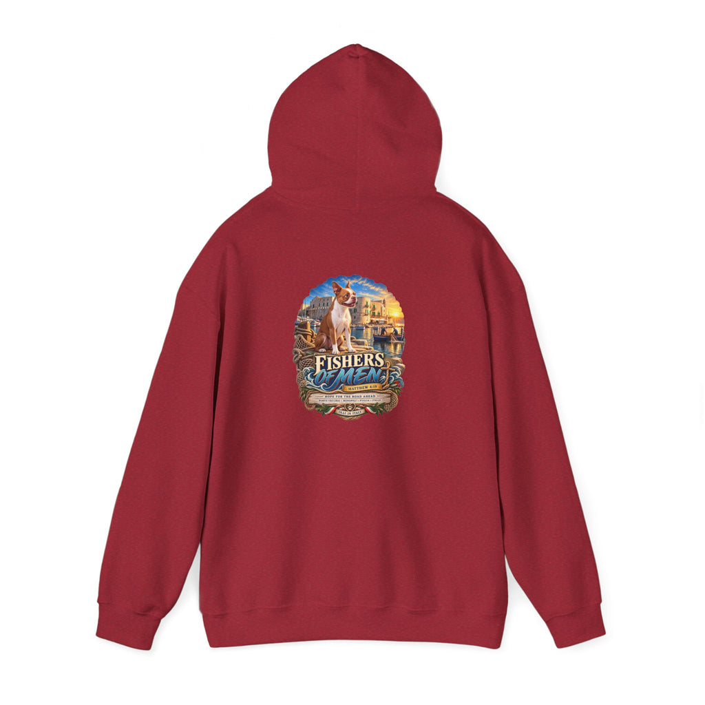 Fishers Indiana Hoodie — Vintage Lakeside Harbor Illustration