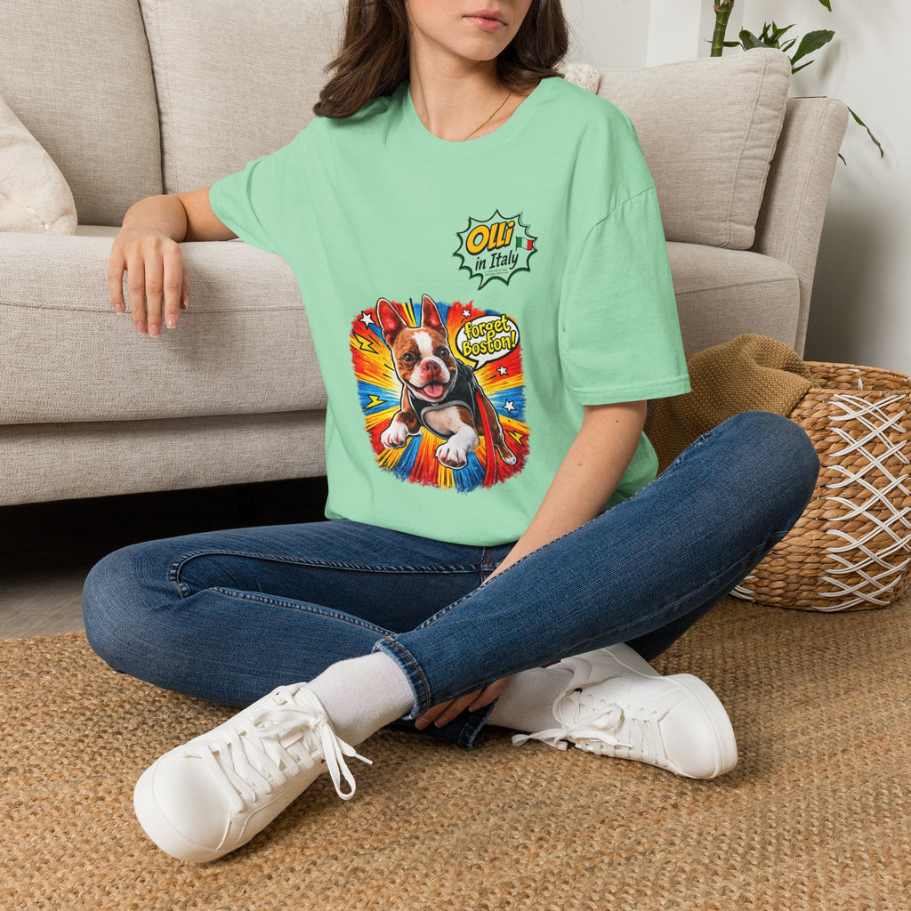 Olli in Italy "Forget Boston" Graphic T-Shirt — Colorful Dog Pop Art Tee