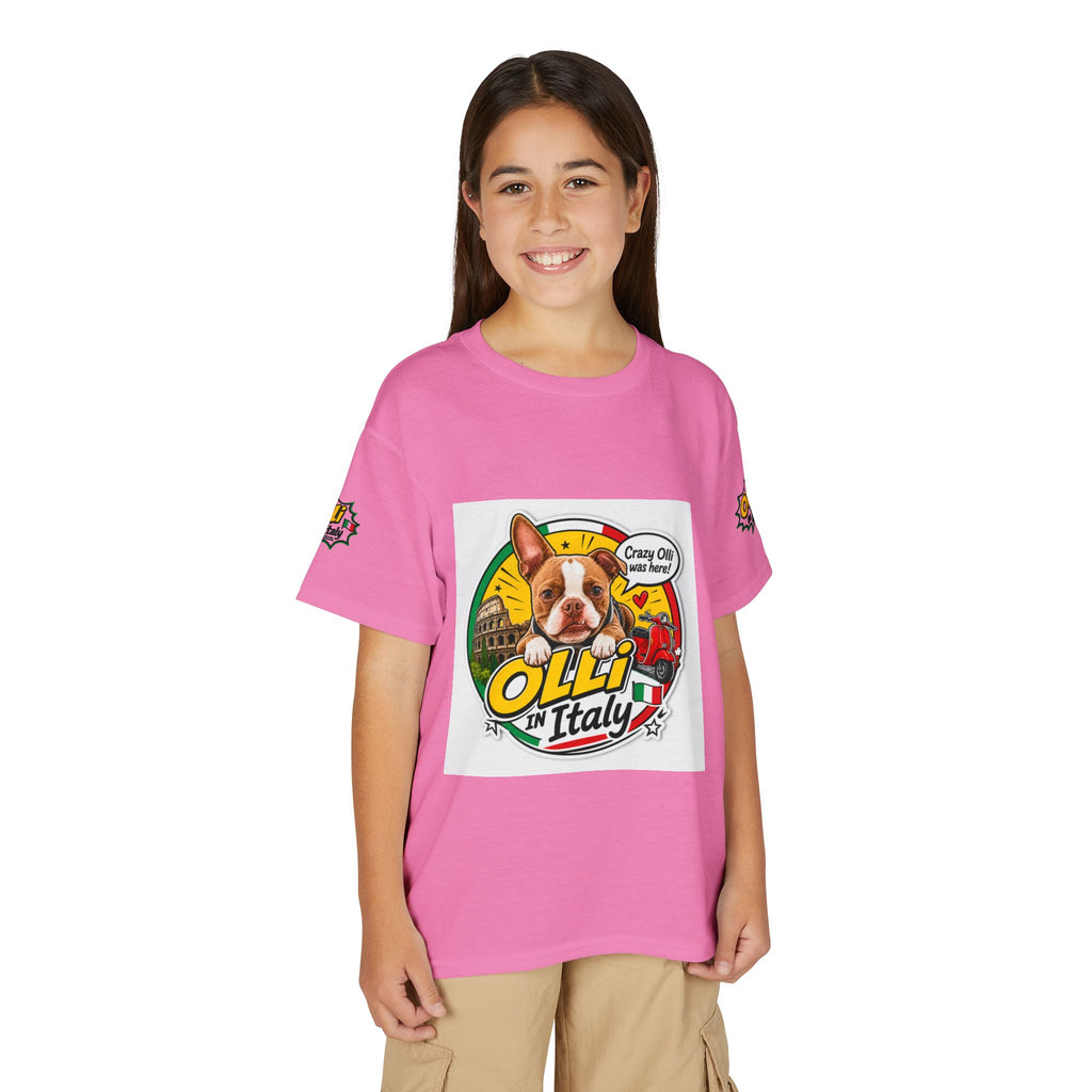 Youth T-Shirt — "Crazy Olli Was Here" Olli the Boston Terrier In Italy Dog Graphic