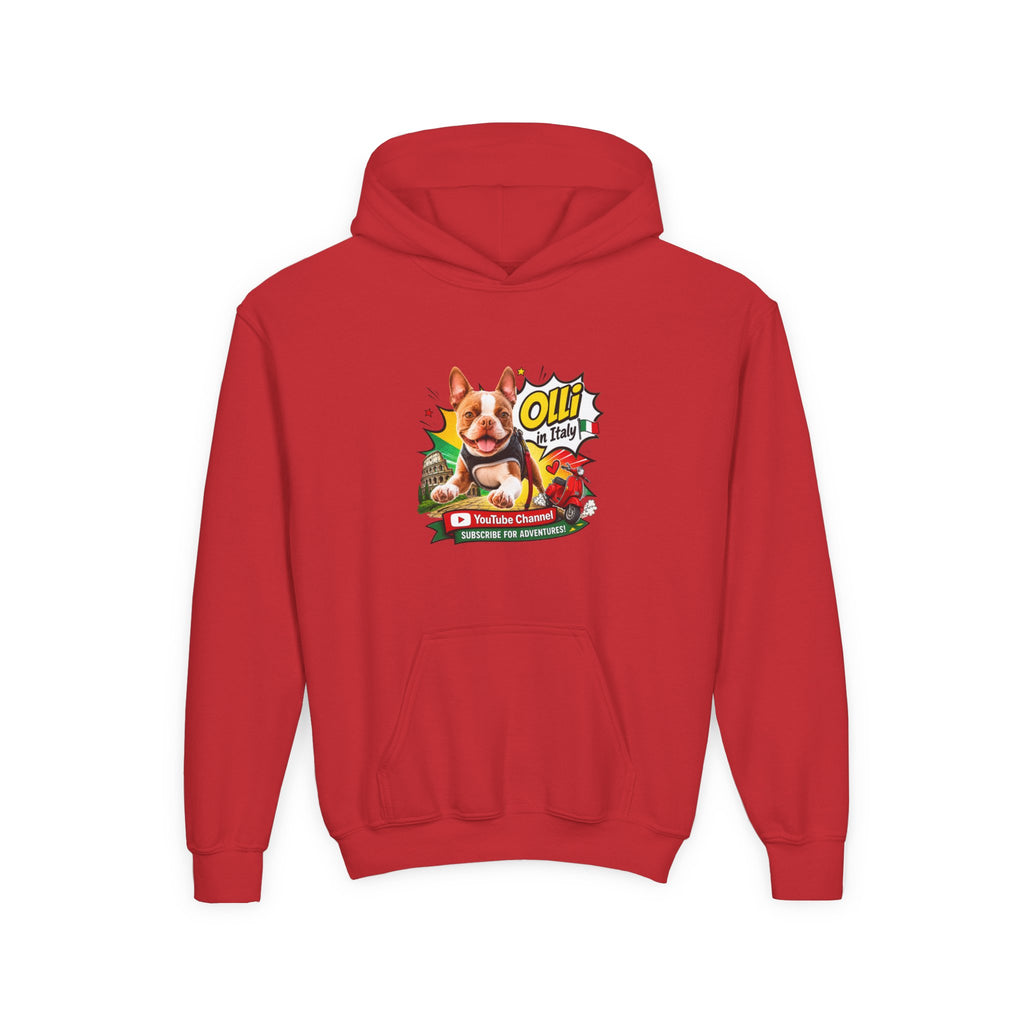 Olli the Boston Terrier in Italy Hoodie — "My Nose Says This Way" Youth Pullover