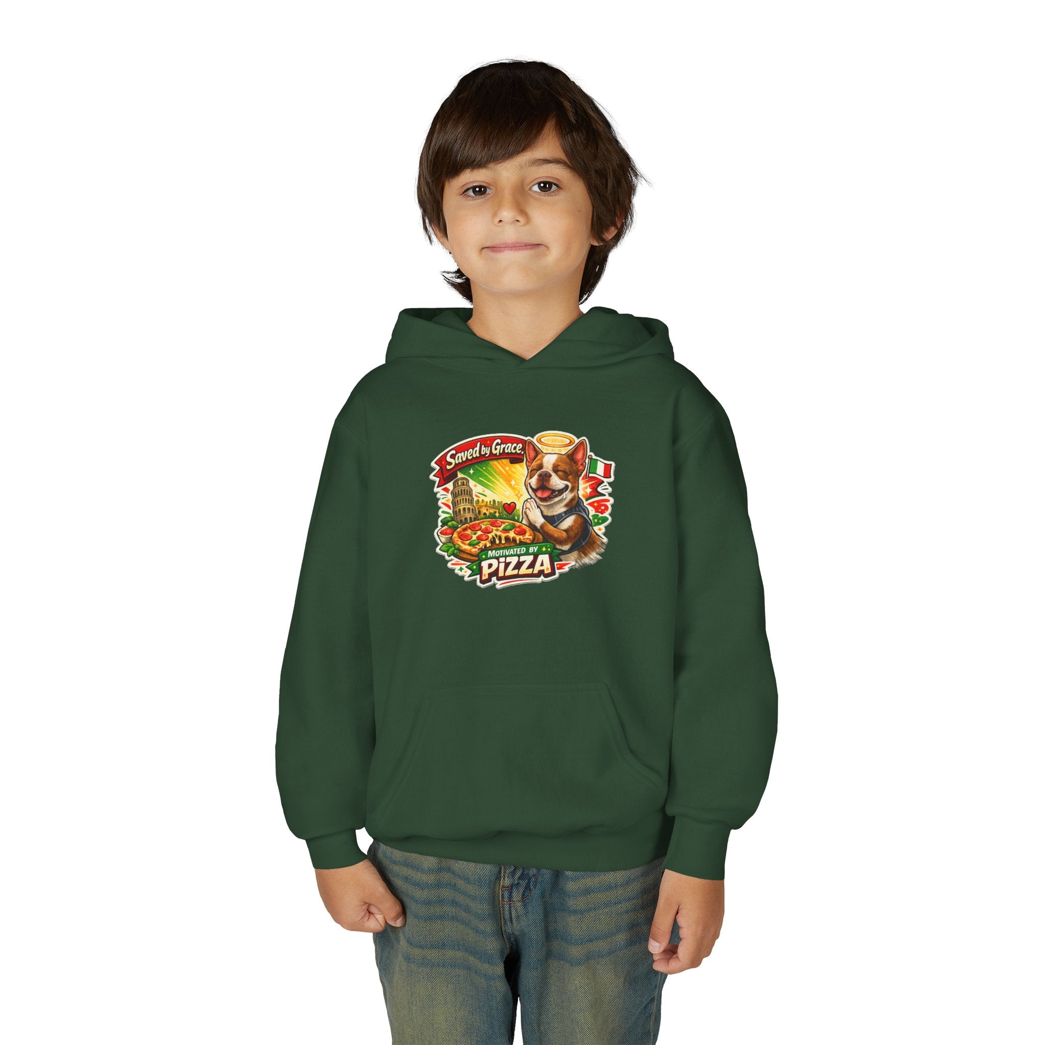 Youth Hoodie — Olli in Italy Pizza Dog Graphic Sweatshirt
