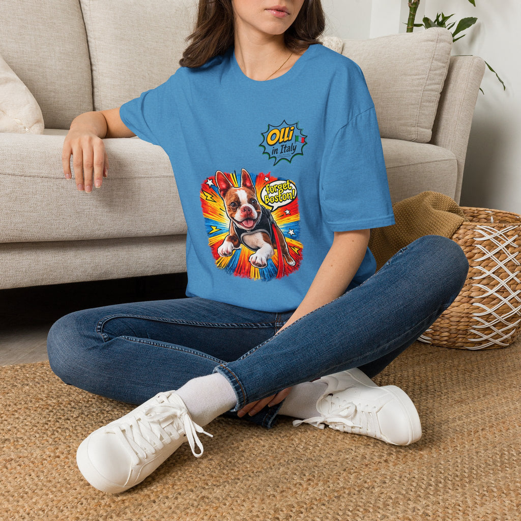 Olli in Italy "Forget Boston" Graphic T-Shirt — Colorful Dog Pop Art Tee