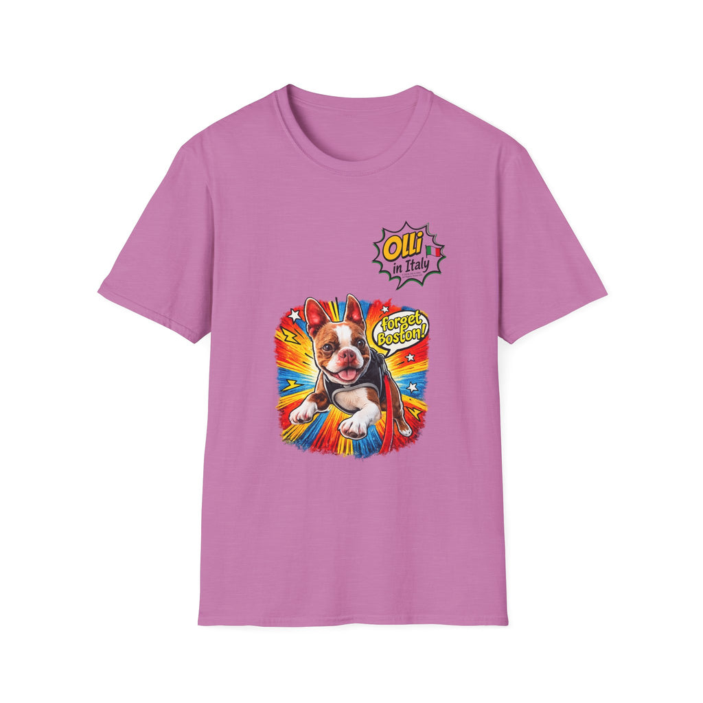 Olli in Italy "Forget Boston" Graphic T-Shirt — Colorful Dog Pop Art Tee
