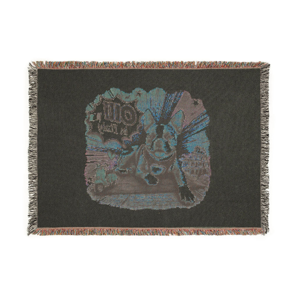 Olli in Italy dog illustration Woven Blanket | travel retro pet throw