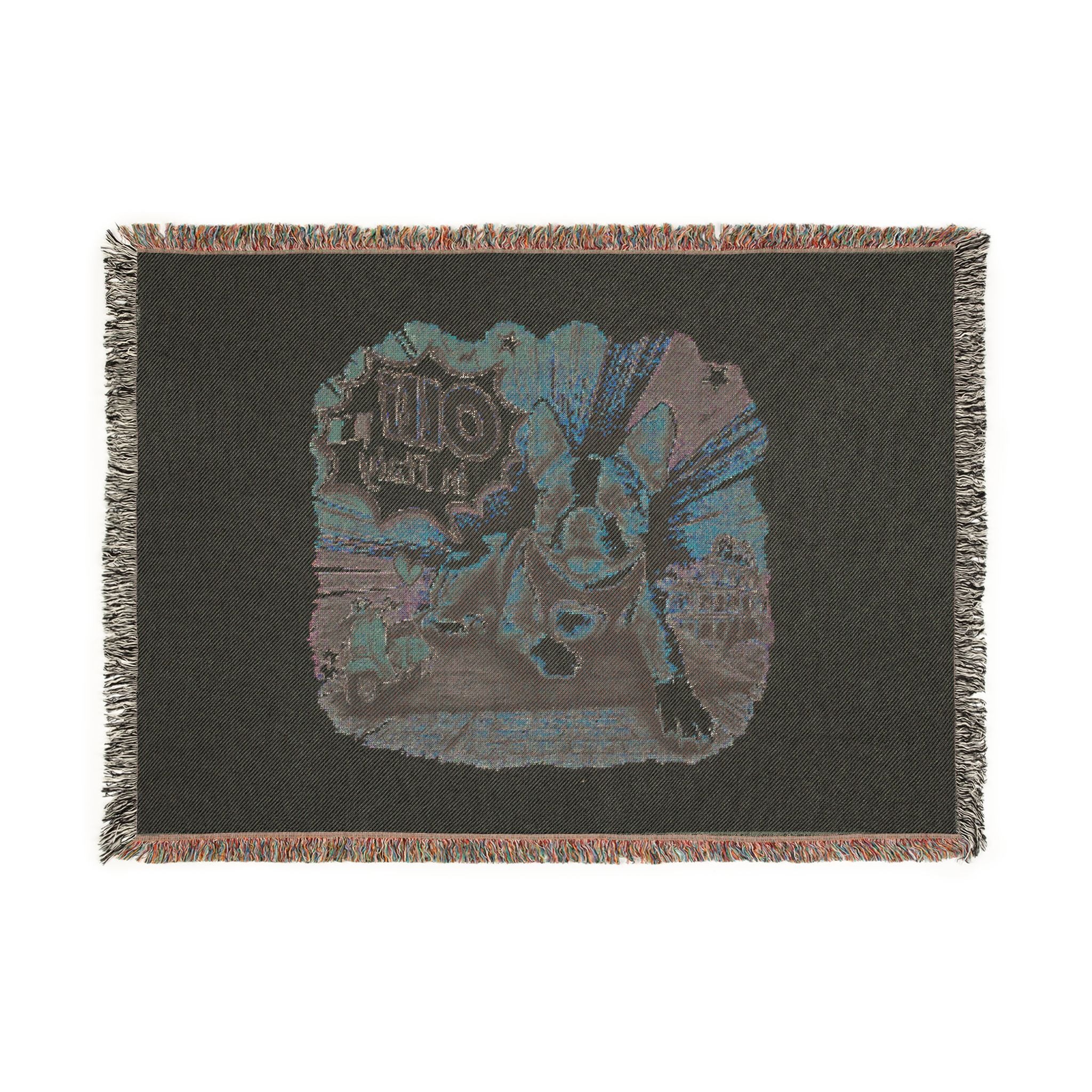 Olli in Italy dog illustration Woven Blanket | travel retro pet throw