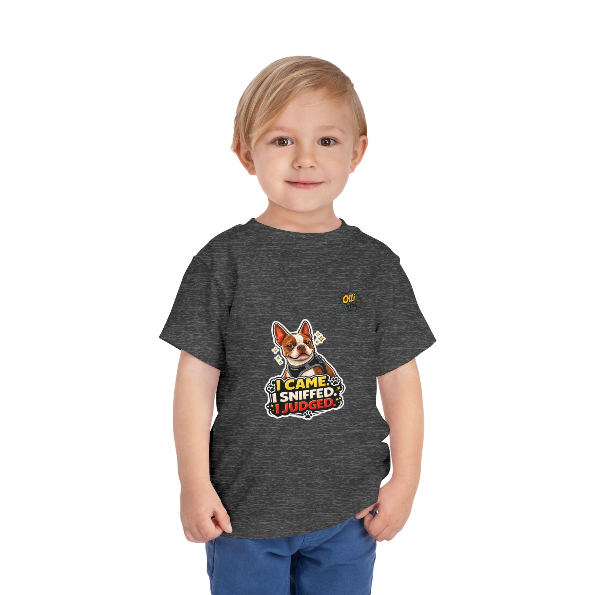 Toddler Tee — Cute Olli the Boston Terrier "I Came, I Sniffed, I Judged" Graphic