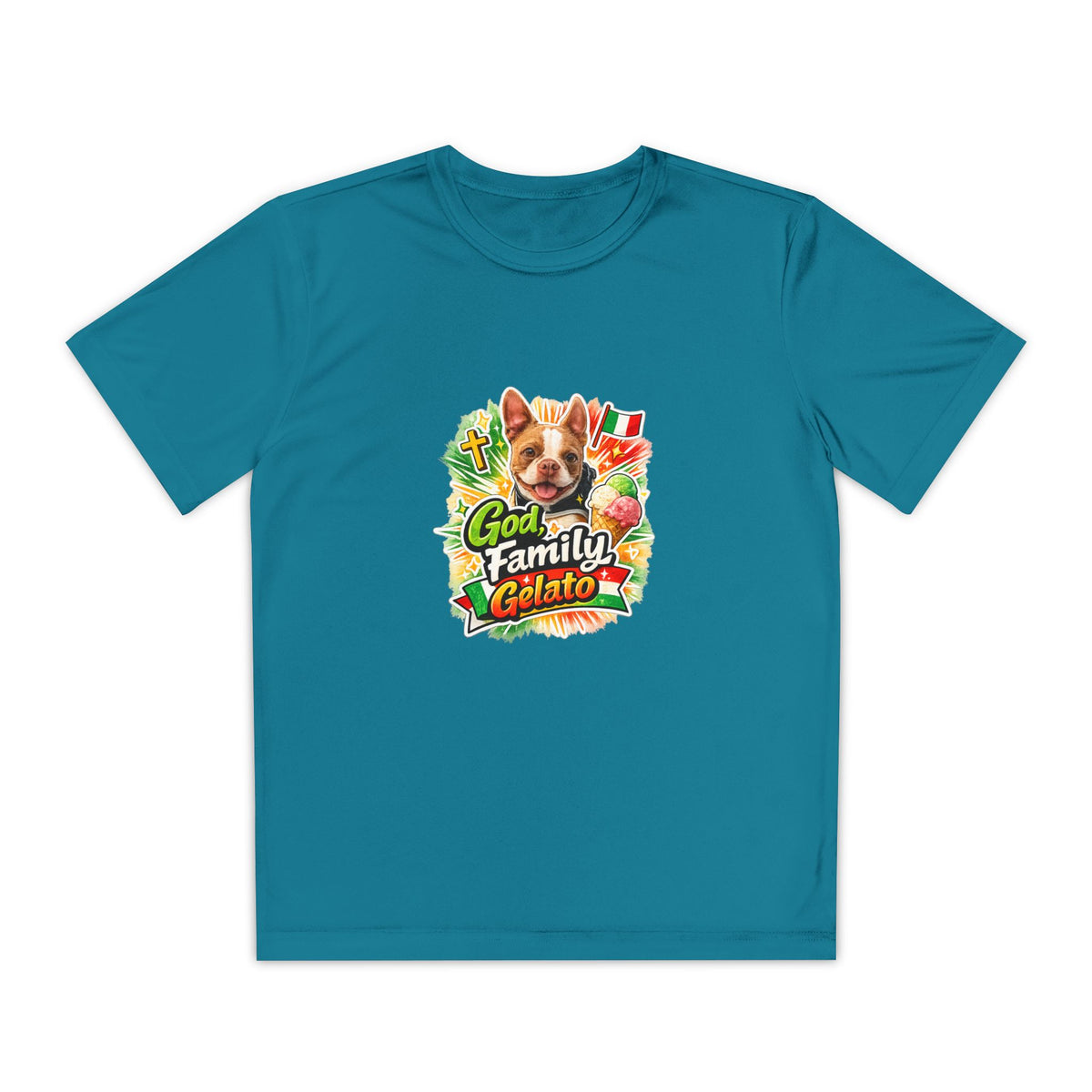 Youth Boston Terrier God Family Gelato Performance Tee