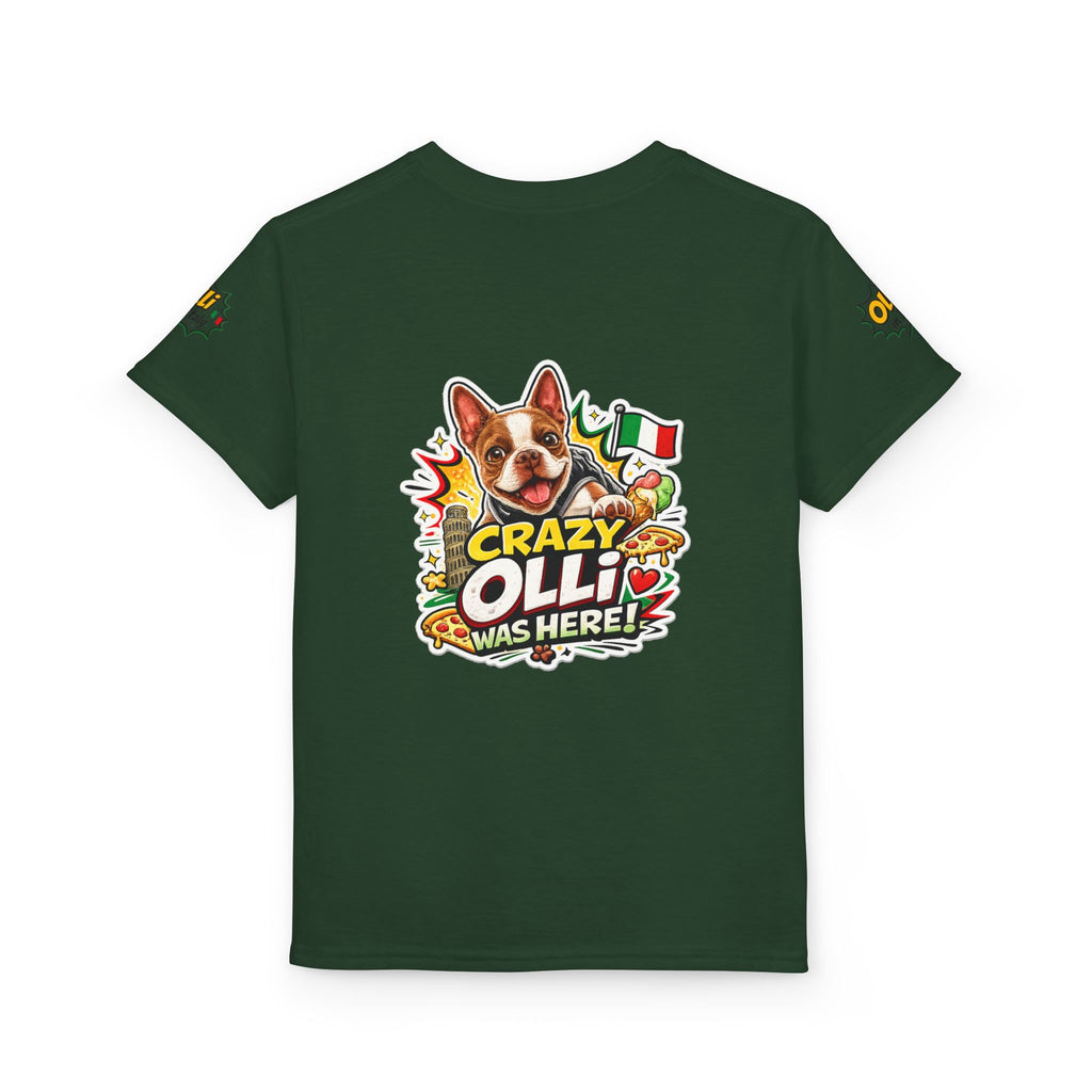 Youth T-Shirt — "Crazy Olli Was Here" Olli the Boston Terrier In Italy Dog Graphic