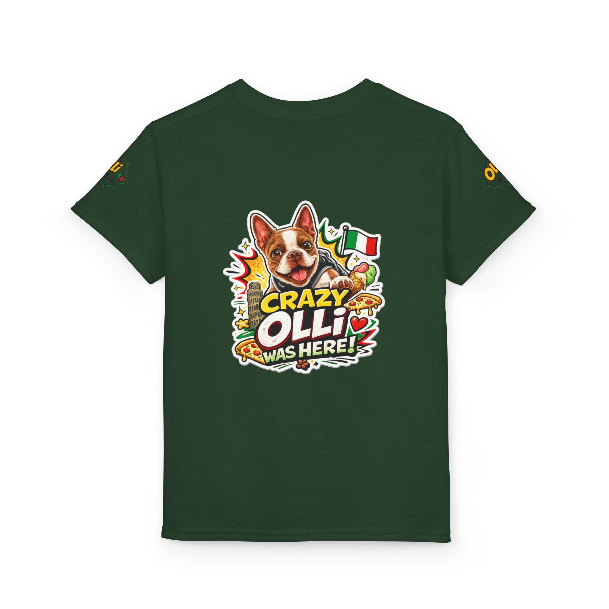 Youth T-Shirt — "Crazy Olli Was Here" Olli the Boston Terrier In Italy Dog Graphic