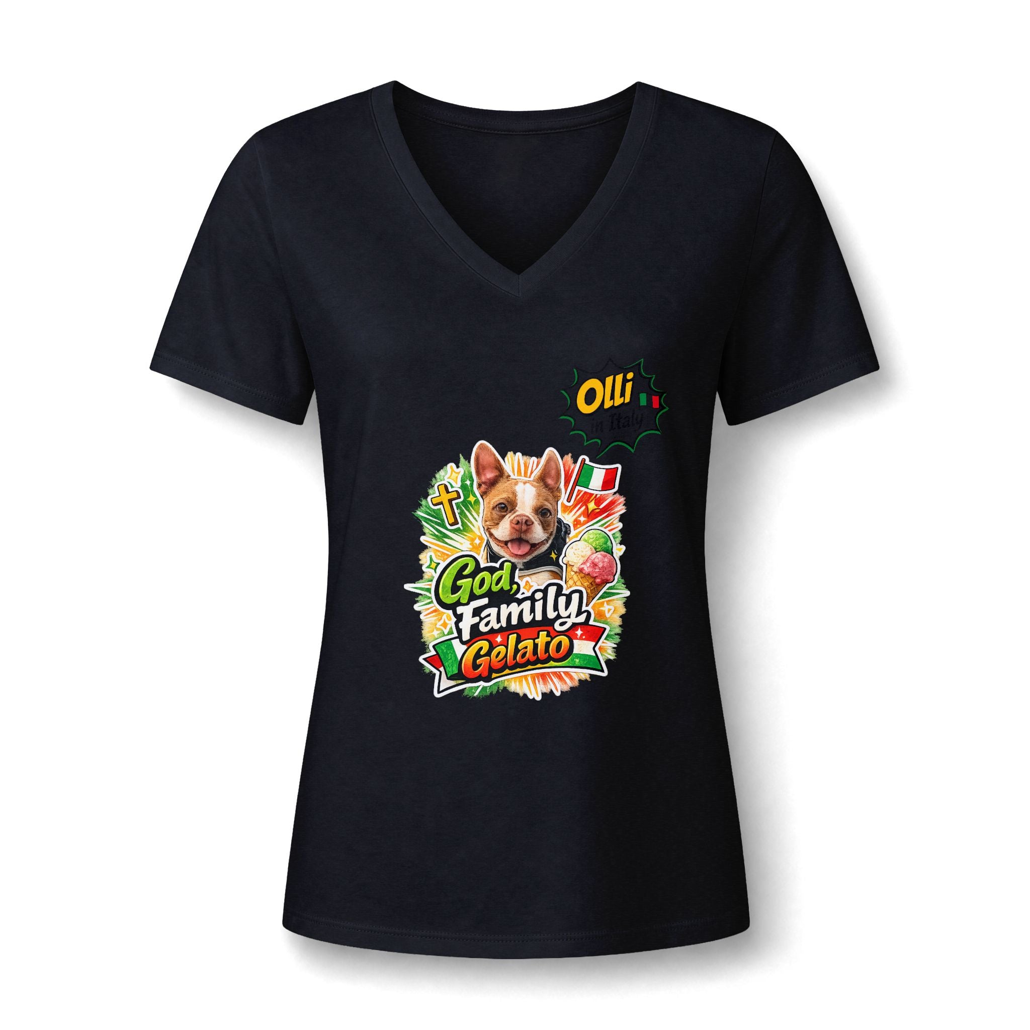 Family Gelato Dog V-Neck Tee | Cute Puppy Gelato Design
