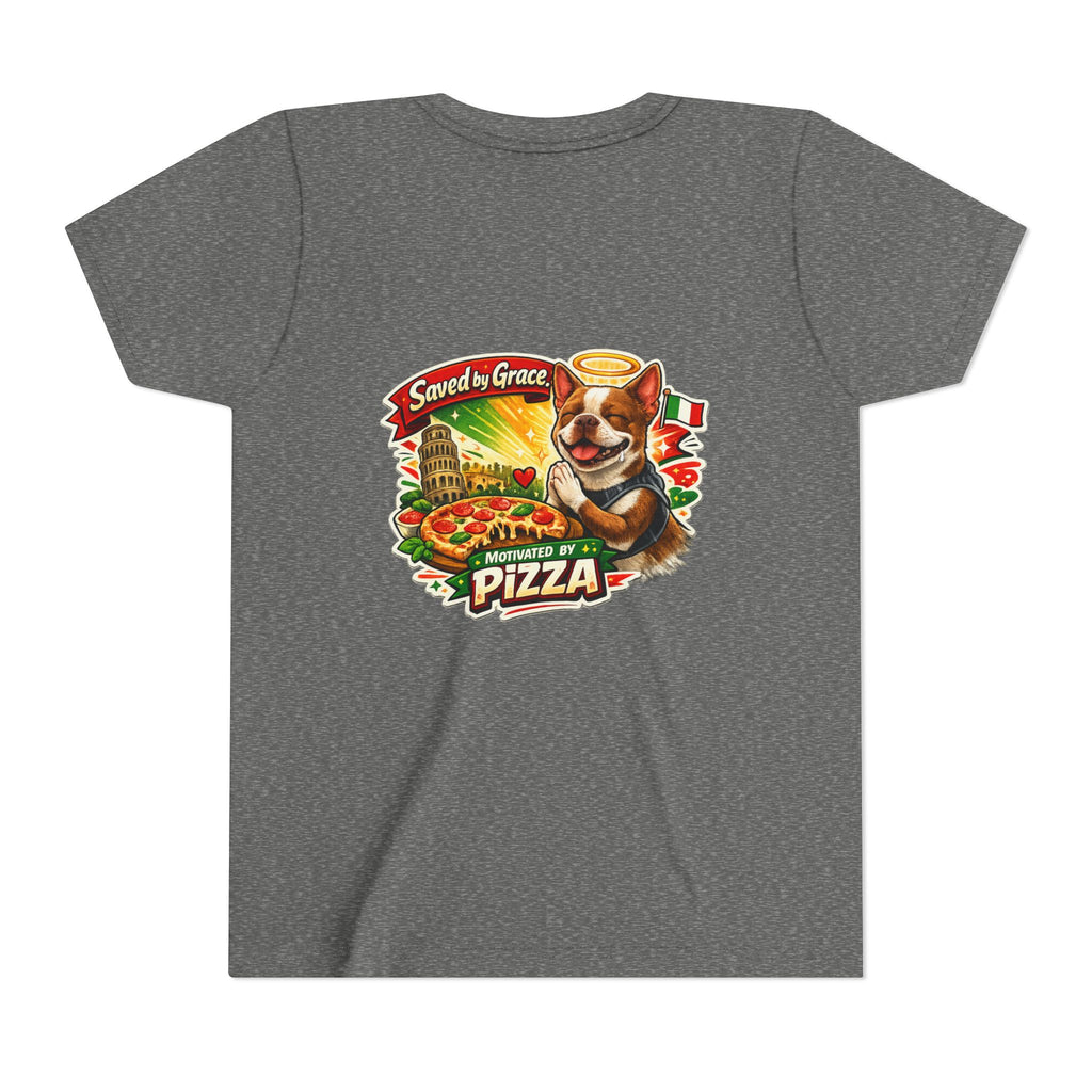 Kids' Pizza Olli the Boston Terrier Tee — "Saved by Grace" Funny Italian Pizza Youth Shirt