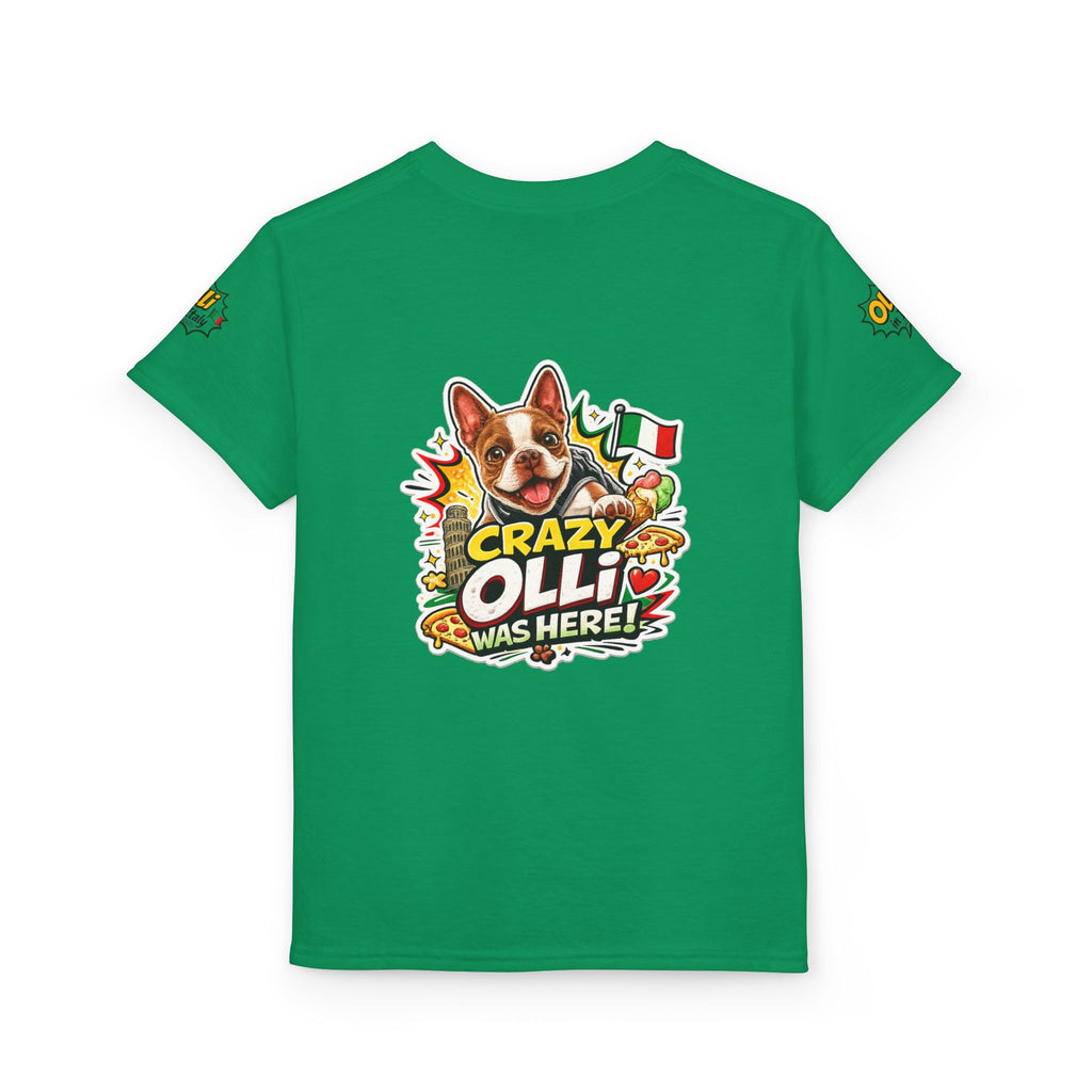 Youth T-Shirt — "Crazy Olli Was Here" Olli the Boston Terrier In Italy Dog Graphic