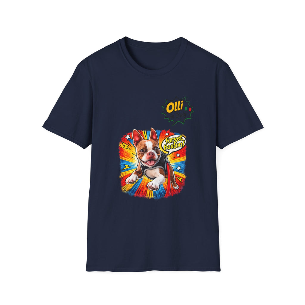 Olli in Italy "Forget Boston" Graphic T-Shirt — Colorful Dog Pop Art Tee