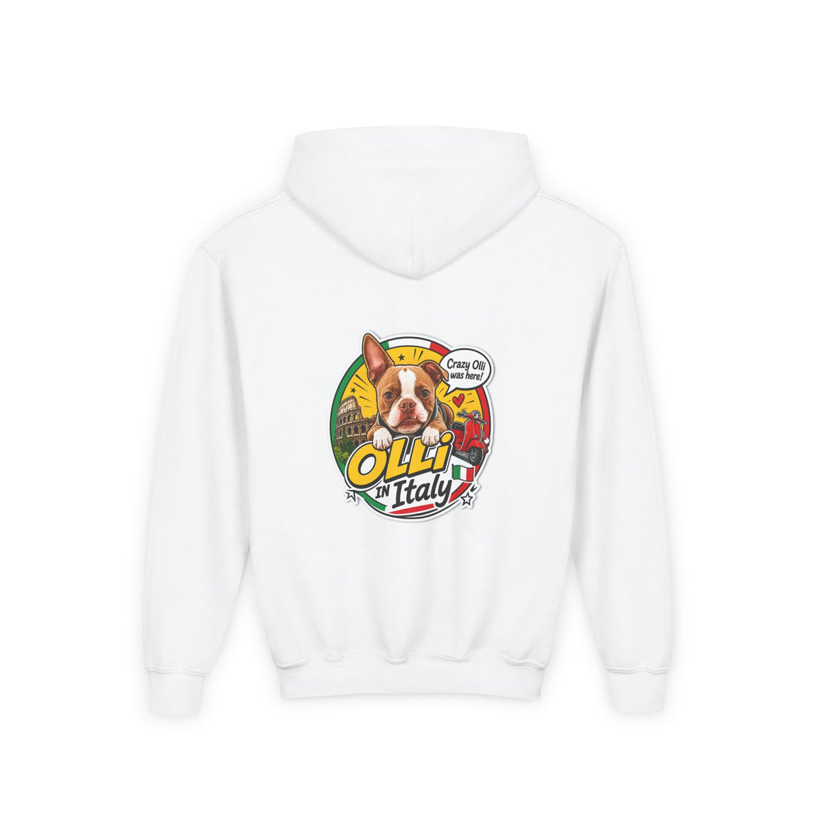 Youth Hoodie — Olli in Italy Pizza Dog Graphic Sweatshirt