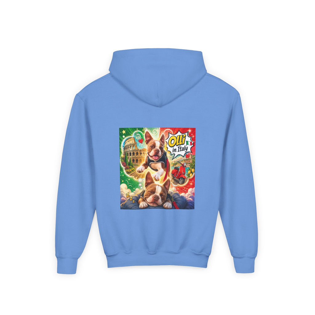 Youth Hoodie — "Olli in Italy" Boston Terrier Sweatshirt