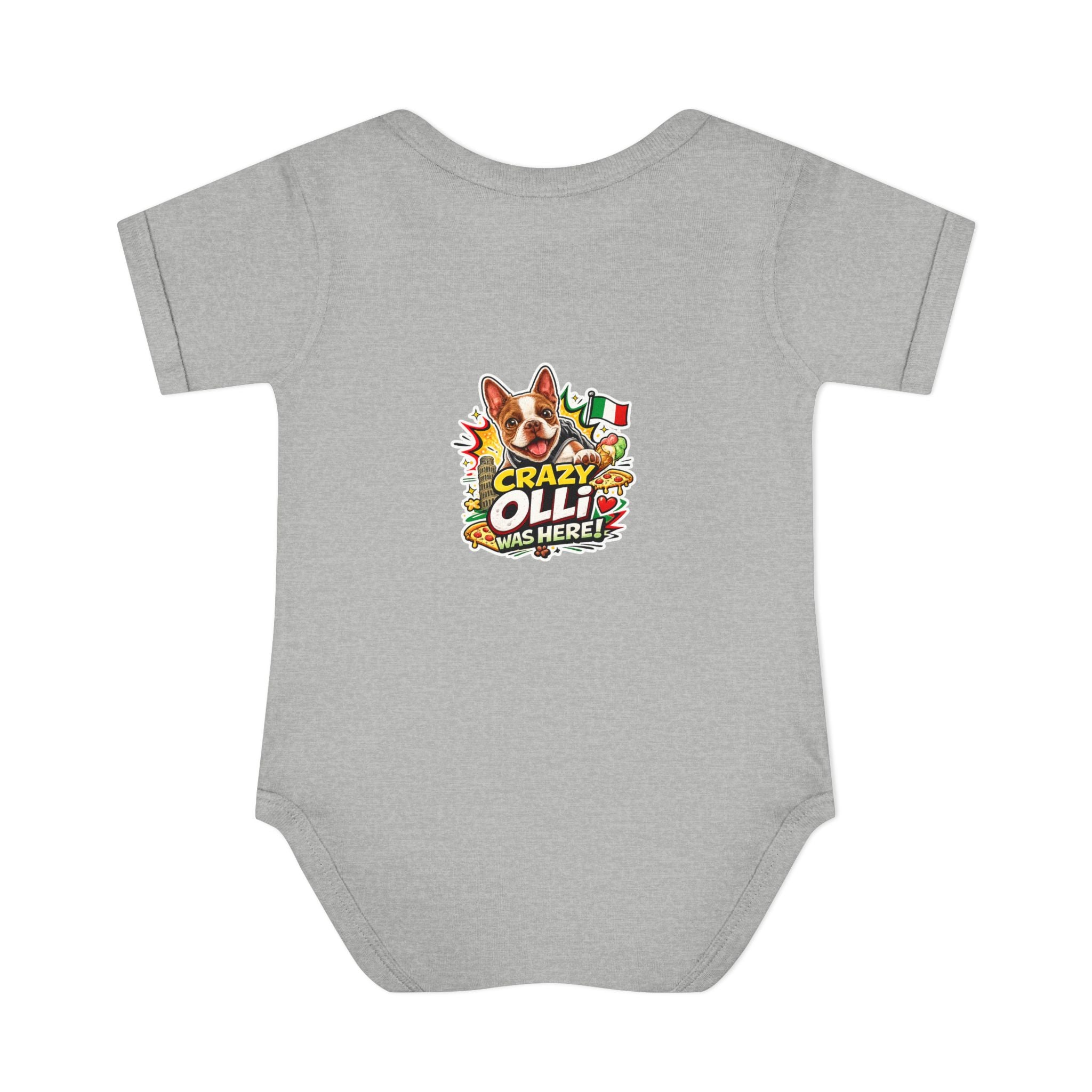 Infant Bodysuit — "My Nose Says This Way" Olli In Italy Boston Terrier Onesie (Front & Back Cute Dog Design)