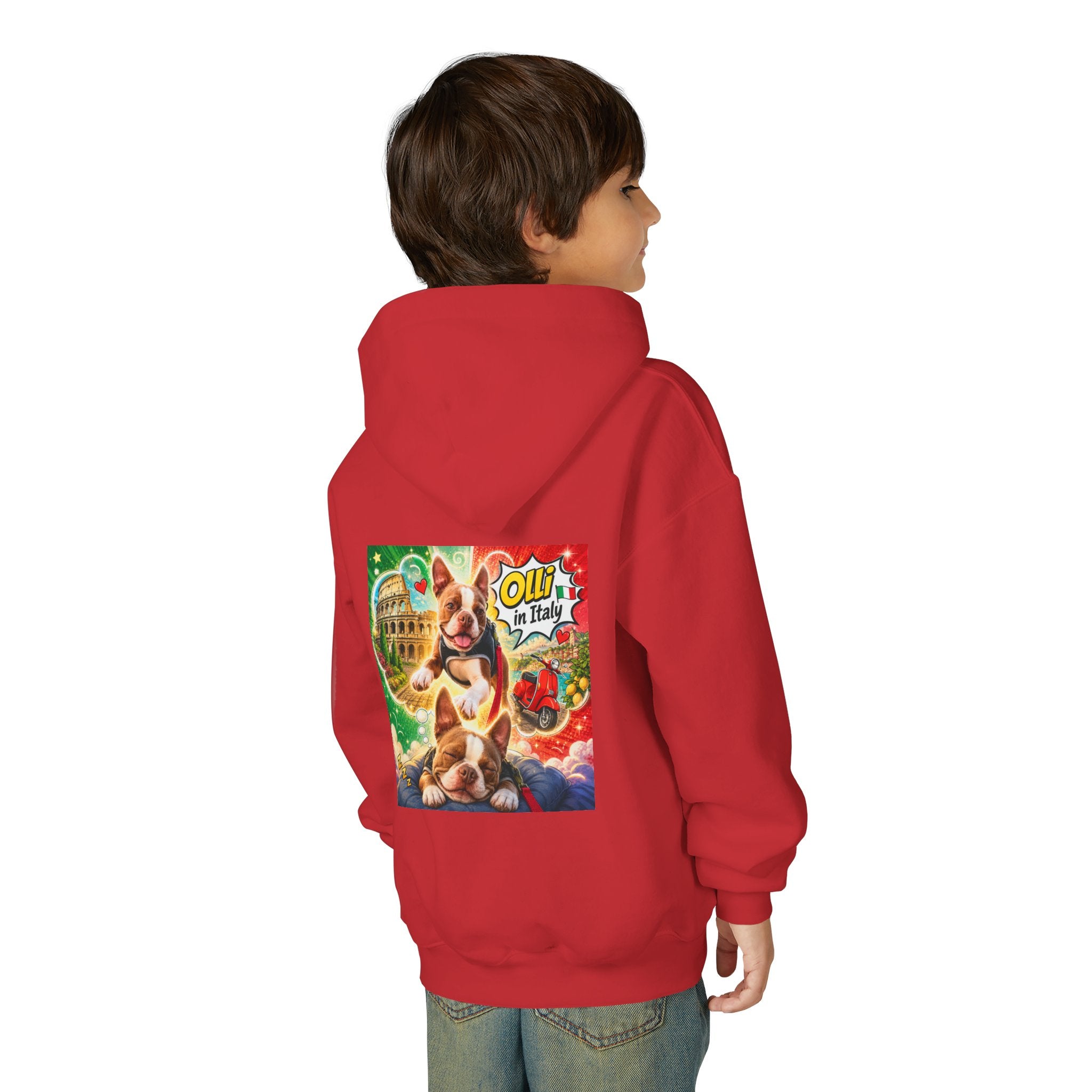Youth Hoodie — "Olli in Italy" Boston Terrier Sweatshirt