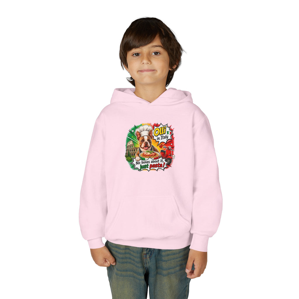 Youth Hoodie — "Olli in Italy" Boston Terrier Sweatshirt