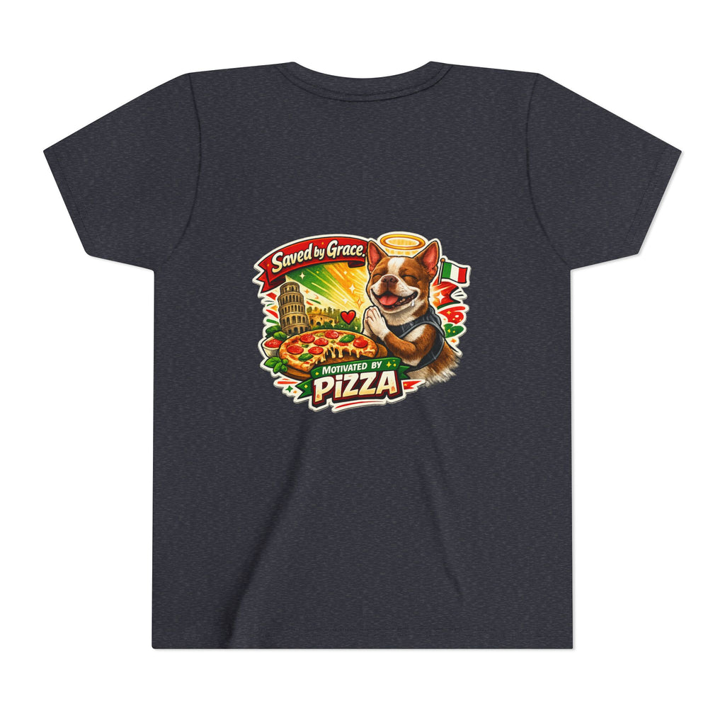 Kids' Pizza Olli the Boston Terrier Tee — "Saved by Grace" Funny Italian Pizza Youth Shirt