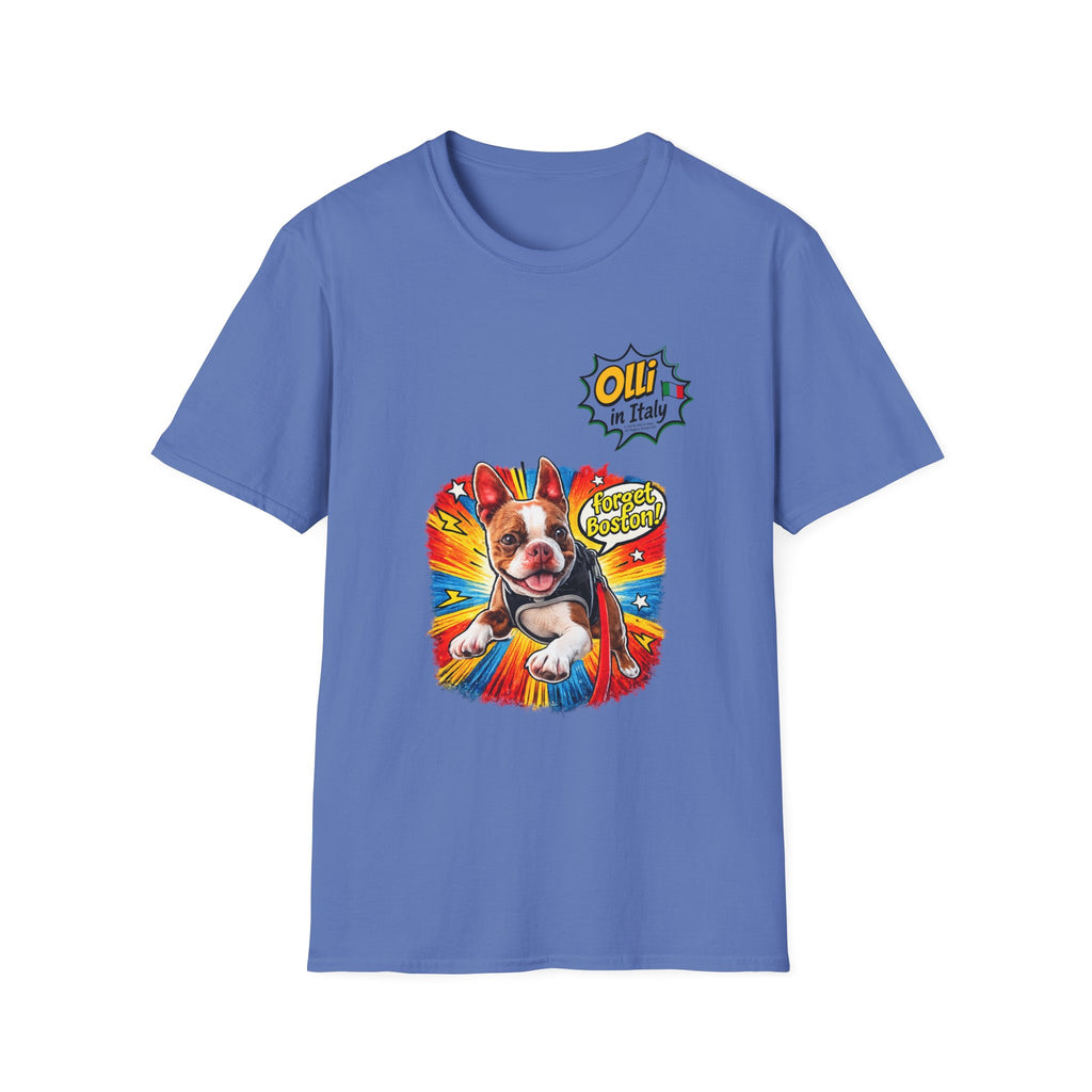 Olli in Italy "Forget Boston" Graphic T-Shirt — Colorful Dog Pop Art Tee