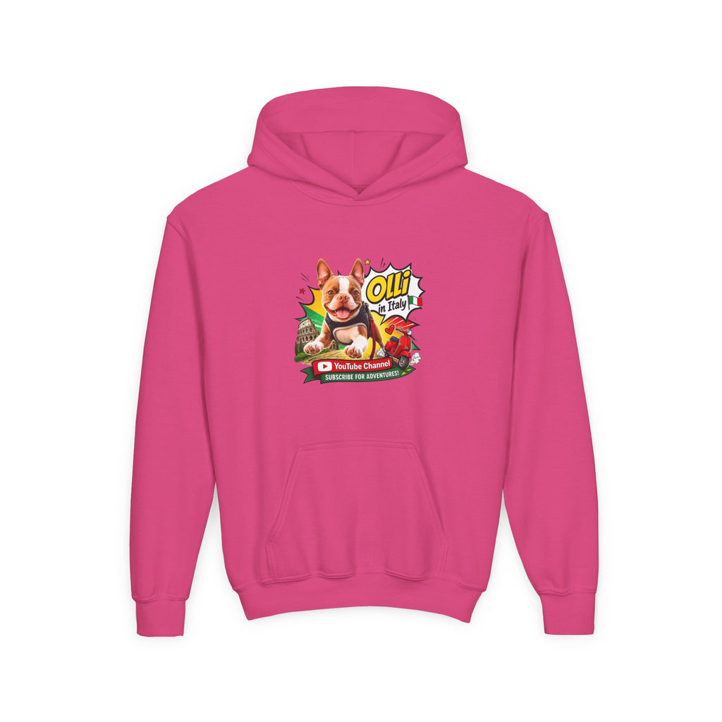 Olli the Boston Terrier in Italy Hoodie — "My Nose Says This Way" Youth Pullover