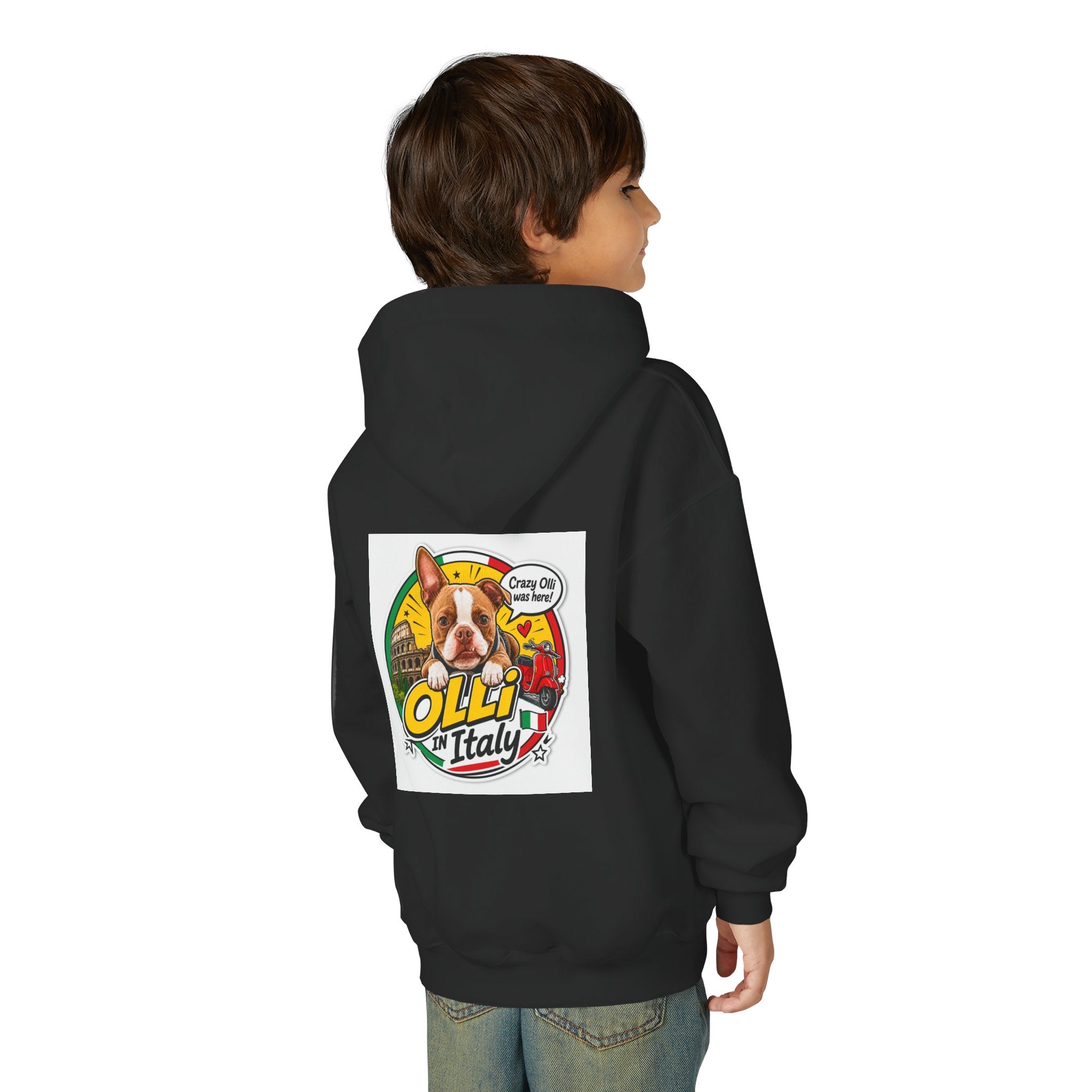 Youth Hoodie — Olli in Italy Pizza Dog Graphic Sweatshirt