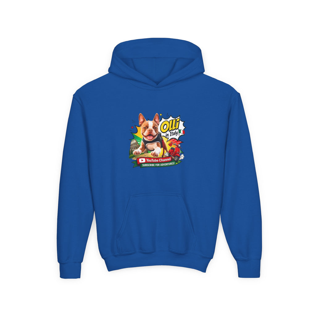 Olli the Boston Terrier in Italy Hoodie — "My Nose Says This Way" Youth Pullover