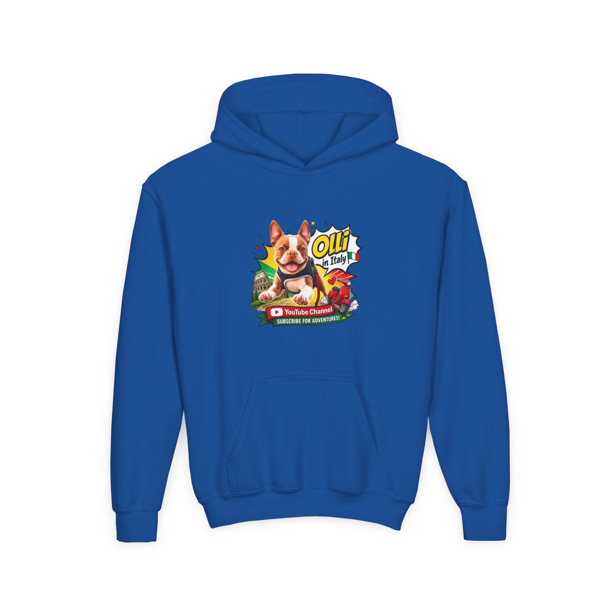 Olli the Boston Terrier in Italy Hoodie — "My Nose Says This Way" Youth Pullover