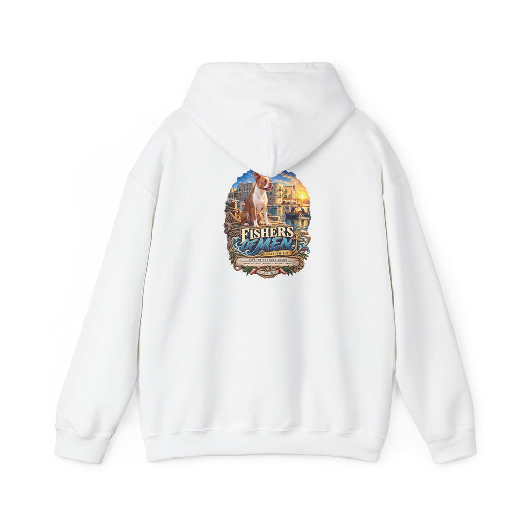 Fishers Indiana Hoodie — Vintage Lakeside Harbor Illustration