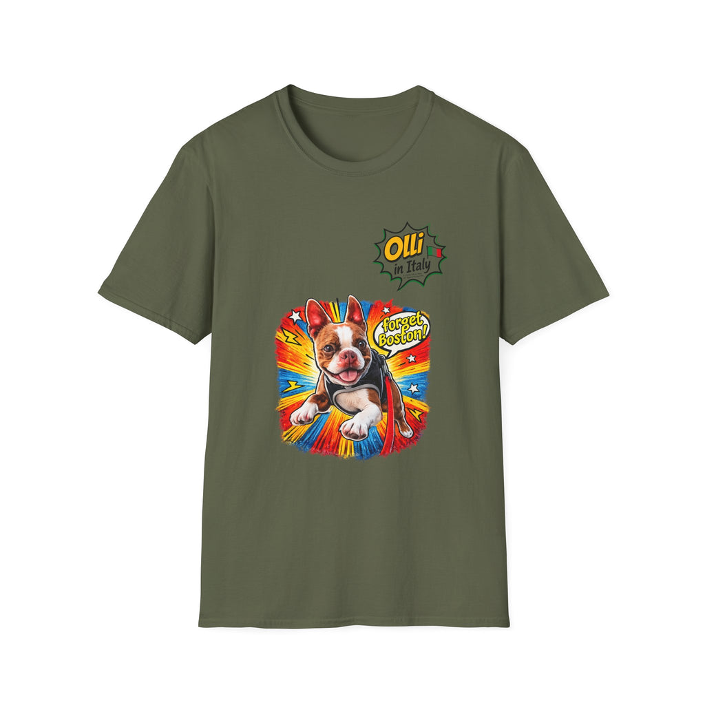 Olli in Italy "Forget Boston" Graphic T-Shirt — Colorful Dog Pop Art Tee
