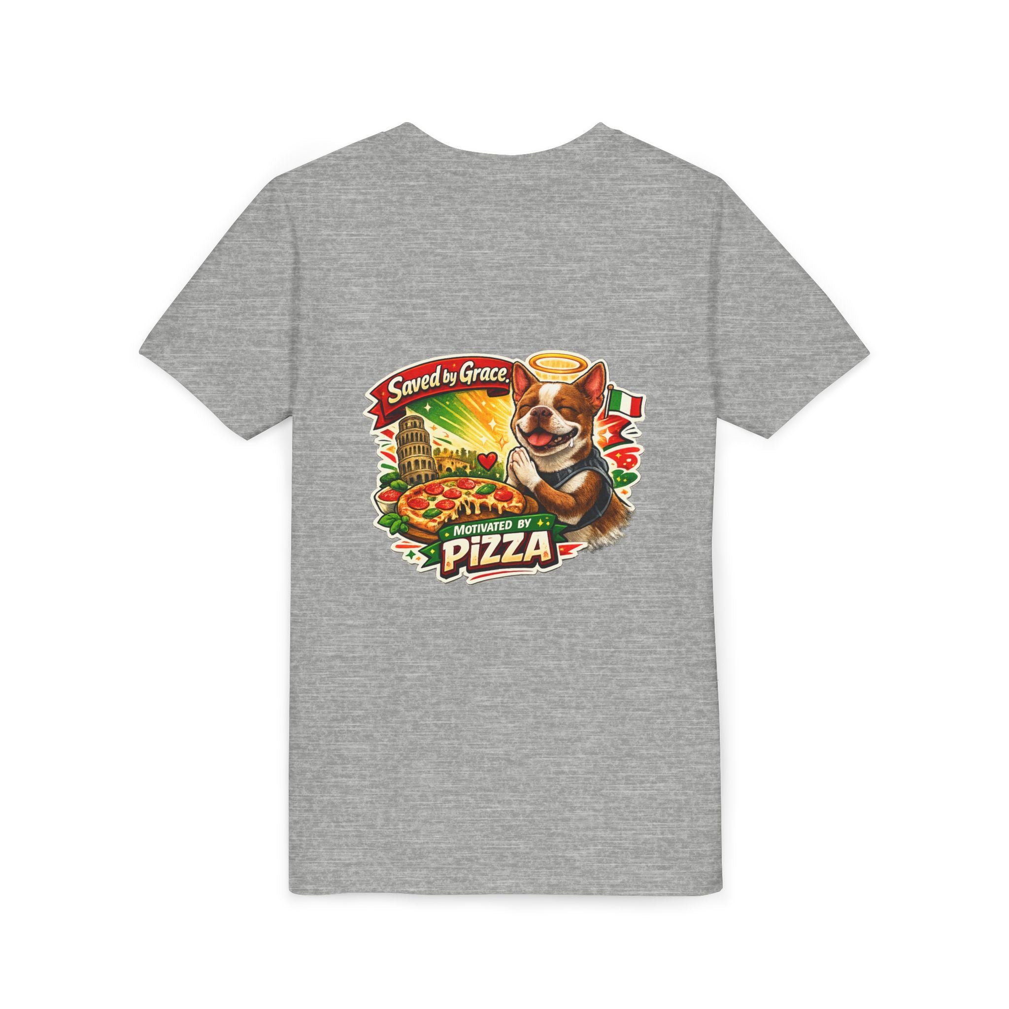 Kids' Pizza Olli the Boston Terrier Tee — "Saved by Grace" Funny Italian Pizza Youth Shirt