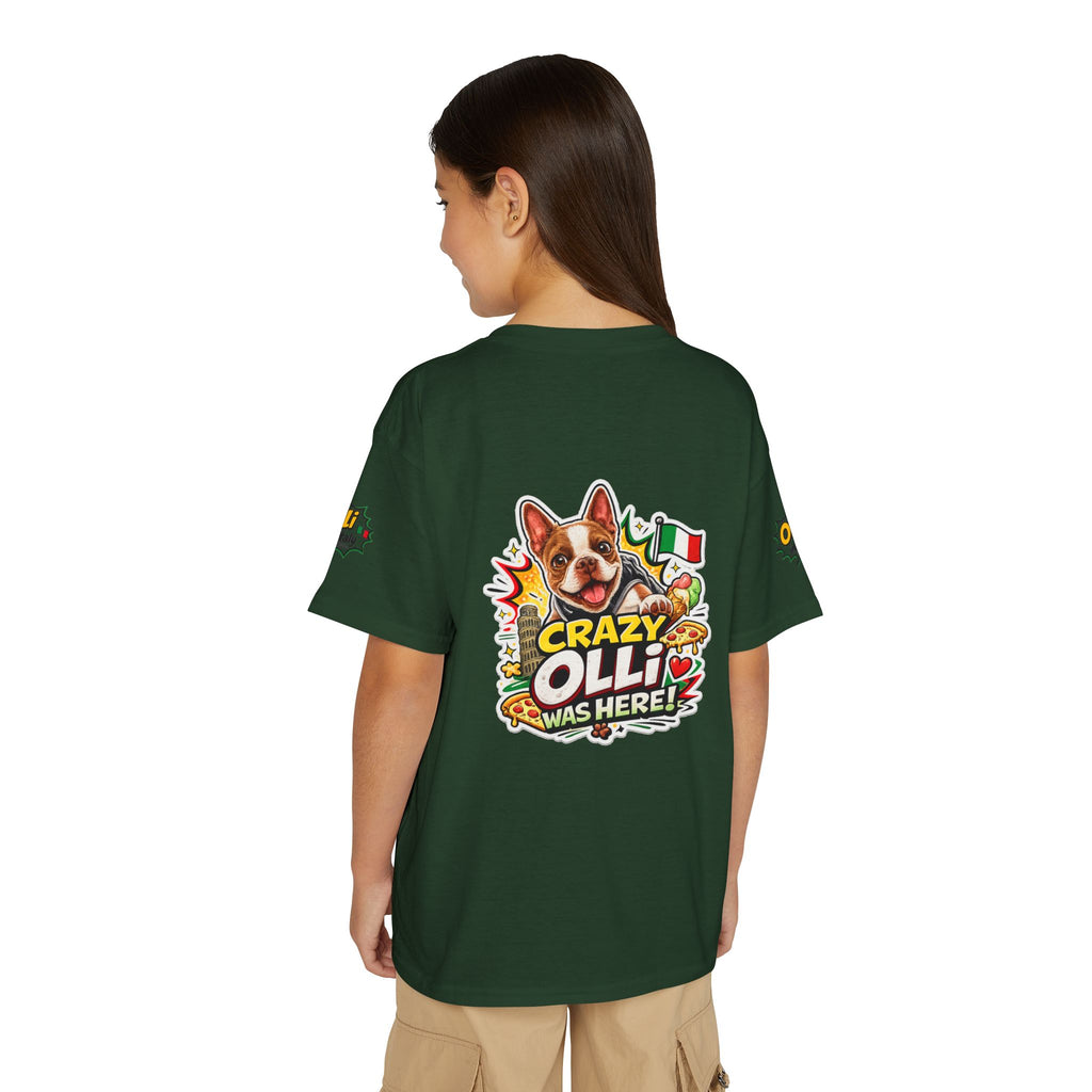 Youth T-Shirt — "Crazy Olli Was Here" Olli the Boston Terrier In Italy Dog Graphic