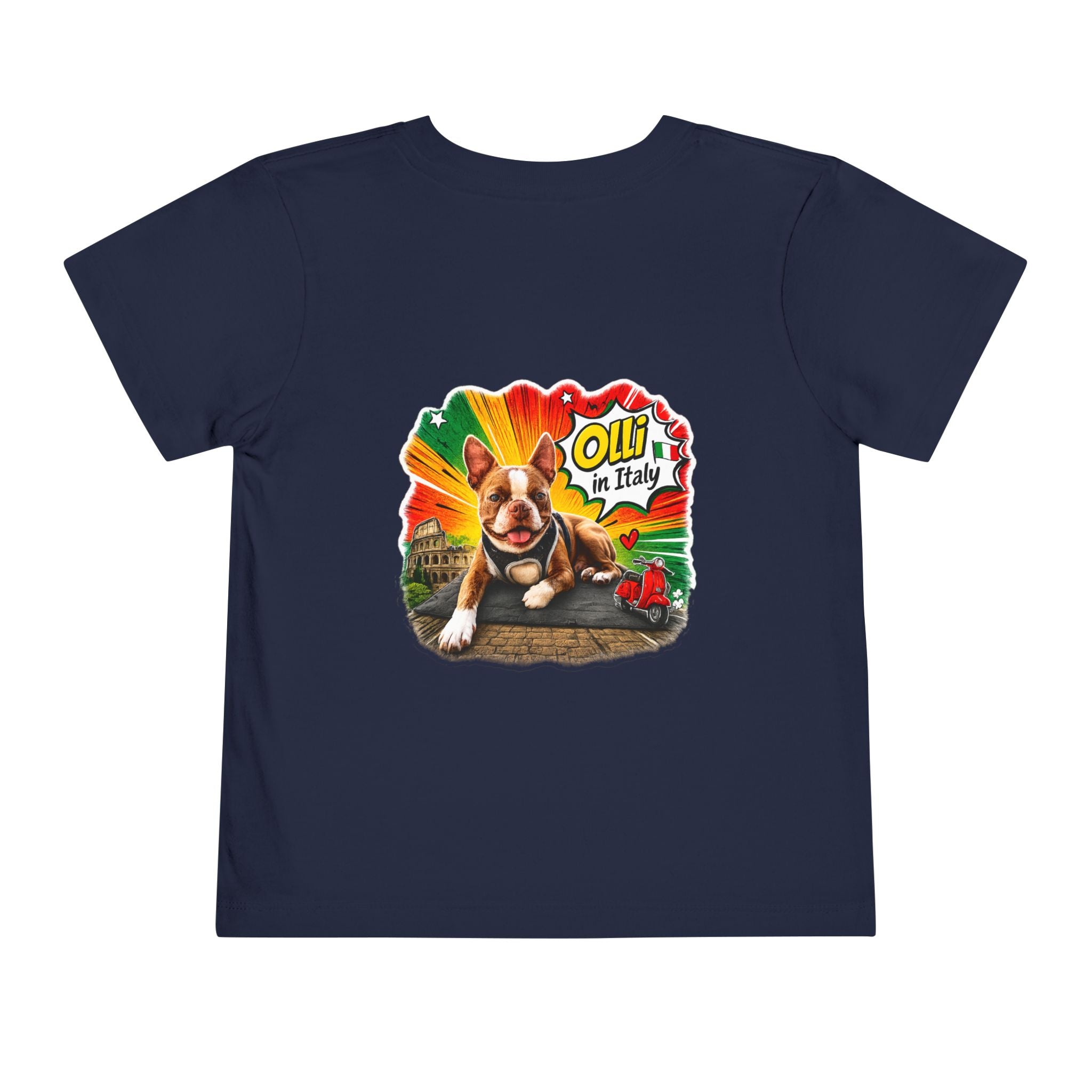 Toddler Tee — Cute Olli the Boston Terrier in Italy "I Came, I Sniffed, I Judged" Graphic