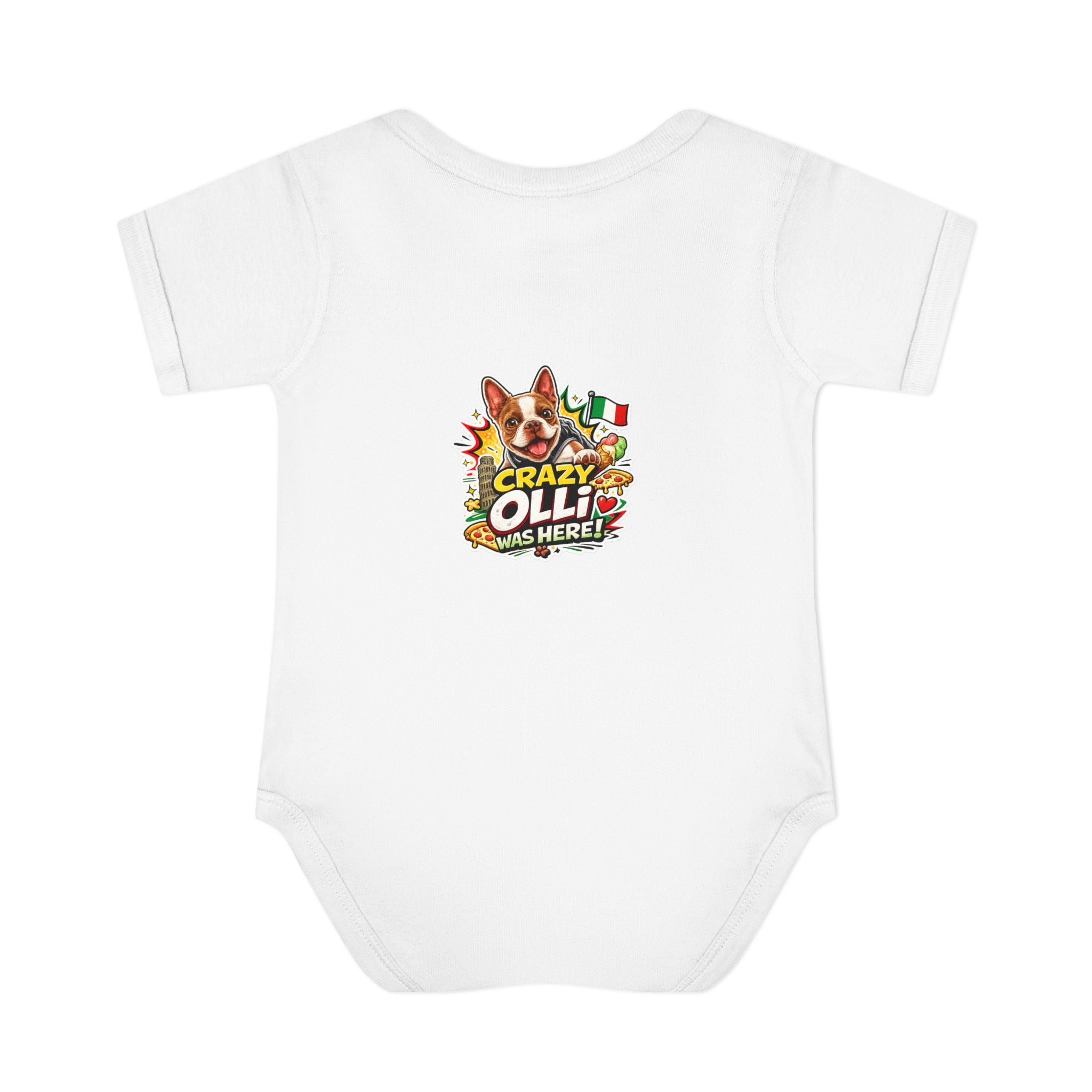 Infant Bodysuit — "My Nose Says This Way" Olli In Italy Boston Terrier Onesie (Front & Back Cute Dog Design)