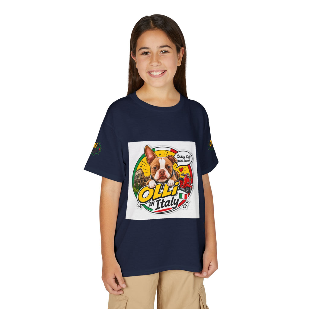Youth T-Shirt — "Crazy Olli Was Here" Olli the Boston Terrier In Italy Dog Graphic