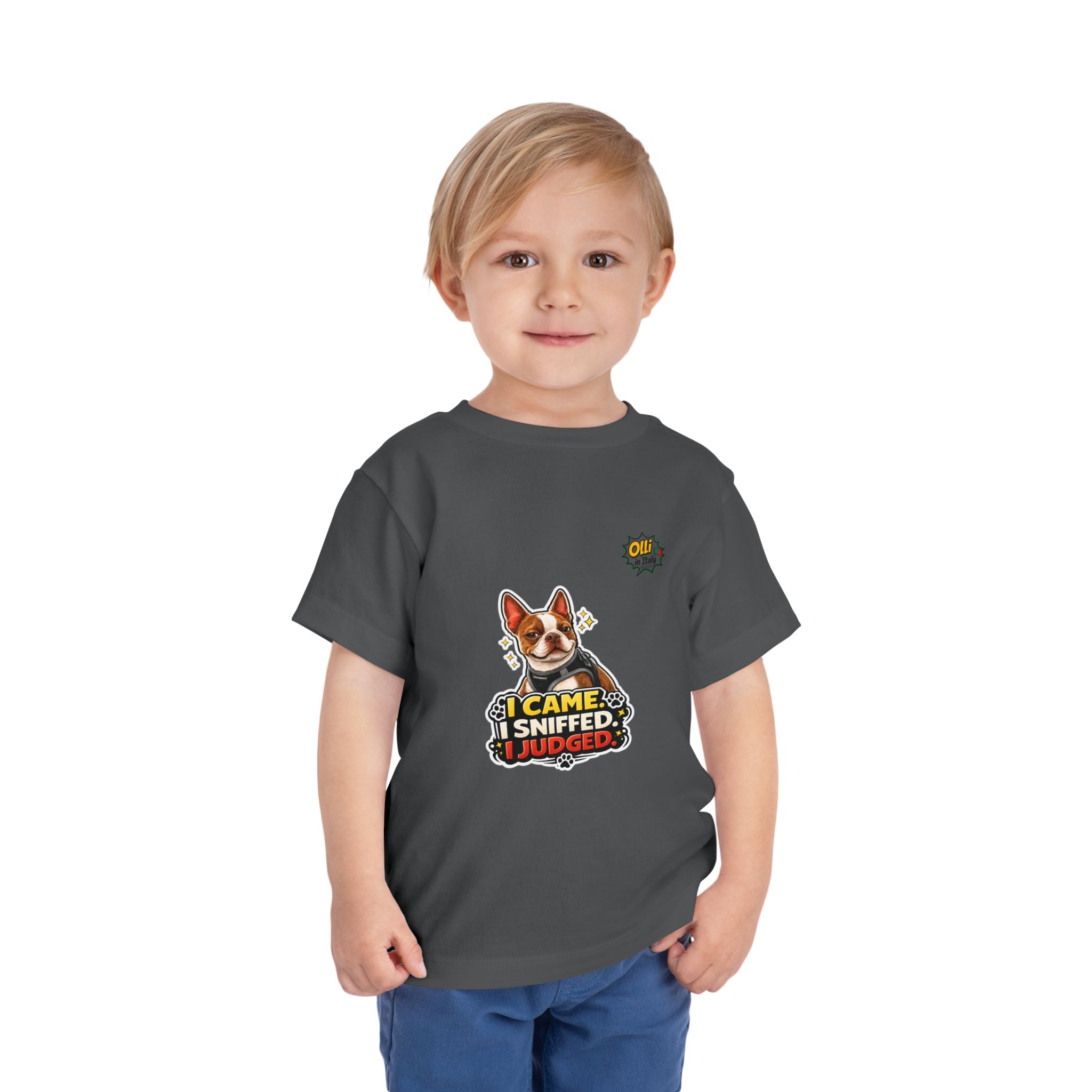 Toddler Tee — Cute Olli the Boston Terrier "I Came, I Sniffed, I Judged" Graphic