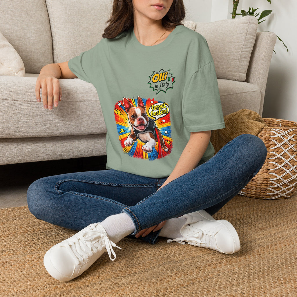 Olli in Italy "Forget Boston" Graphic T-Shirt — Colorful Dog Pop Art Tee